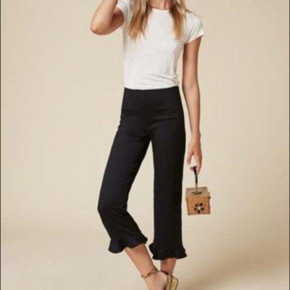 REFORMATION Mesa Cropped Ruffle Hem Flat Front Pant - Picture 4 of 10